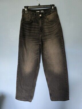 FB Sister Black Washed High-Rise Baggy Jeans Waist 26" XS
